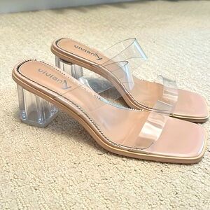 Clear natural color acrylic block heels